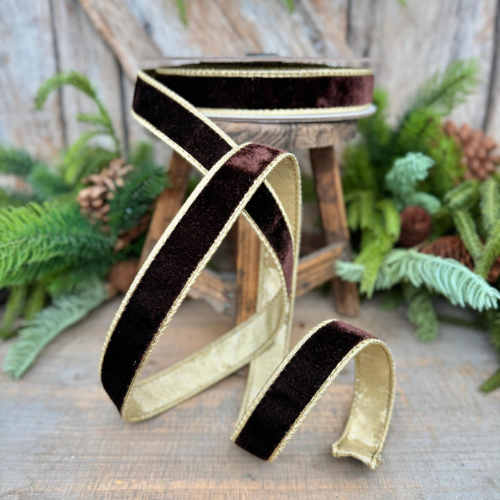 1" Chocolate Brown Velvet Ribbon, Farrisilk Flashy Velvet Ribbon