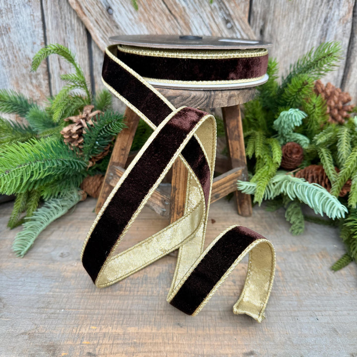 1" Chocolate Brown Velvet Ribbon, Farrisilk Flashy Velvet Ribbon