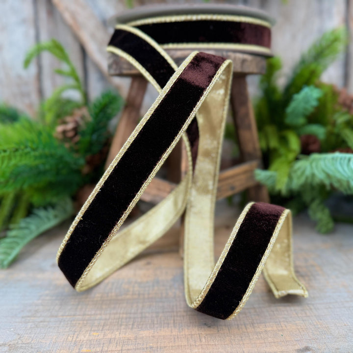 1" Chocolate Brown Velvet Ribbon, Farrisilk Flashy Velvet Ribbon