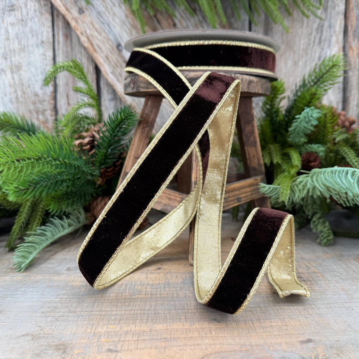 1" Chocolate Brown Velvet Ribbon, Farrisilk Flashy Velvet Ribbon