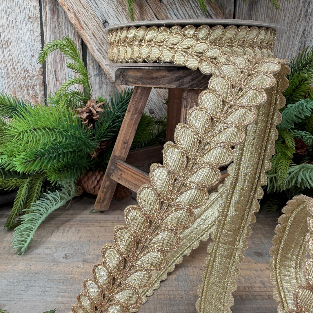 1" Gold Ribbon, Gold Gilded Garland Ribbon by Farrisilk