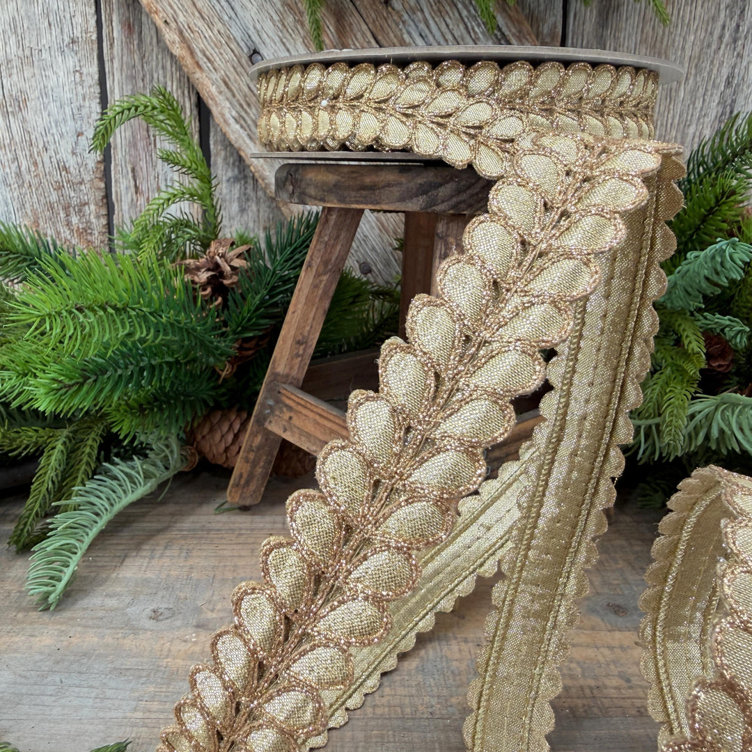 1" Gold Ribbon, Gold Gilded Garland Ribbon by Farrisilk