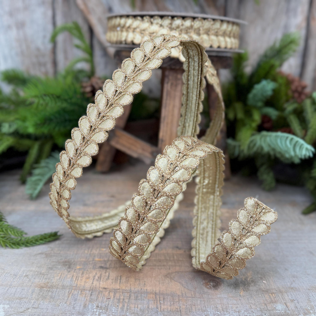 1" Gold Ribbon, Gold Gilded Garland Ribbon by Farrisilk