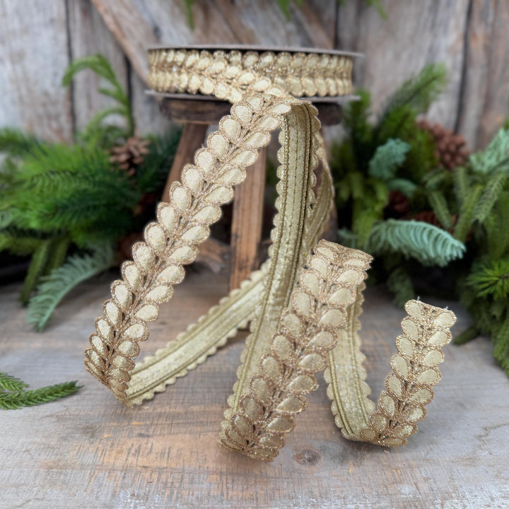 1" Gold Ribbon, Gold Gilded Garland Ribbon by Farrisilk