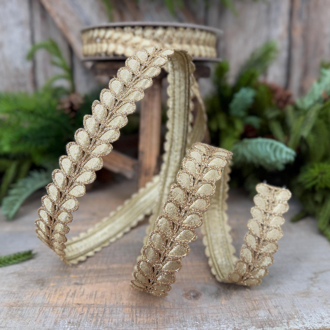 1" Gold Ribbon, Gold Gilded Garland Ribbon by Farrisilk