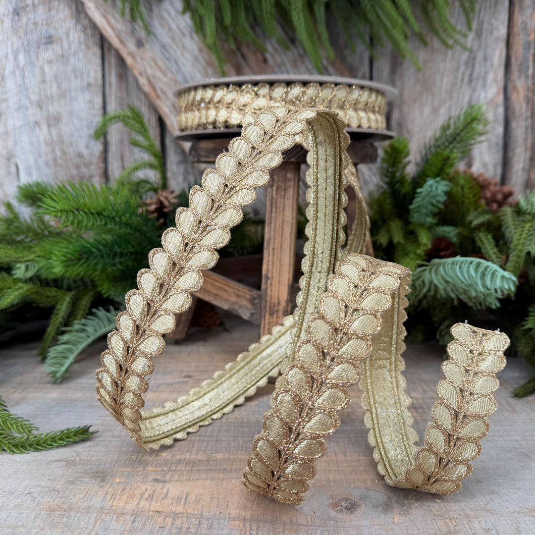 1" Gold Ribbon, Gold Gilded Garland Ribbon by Farrisilk
