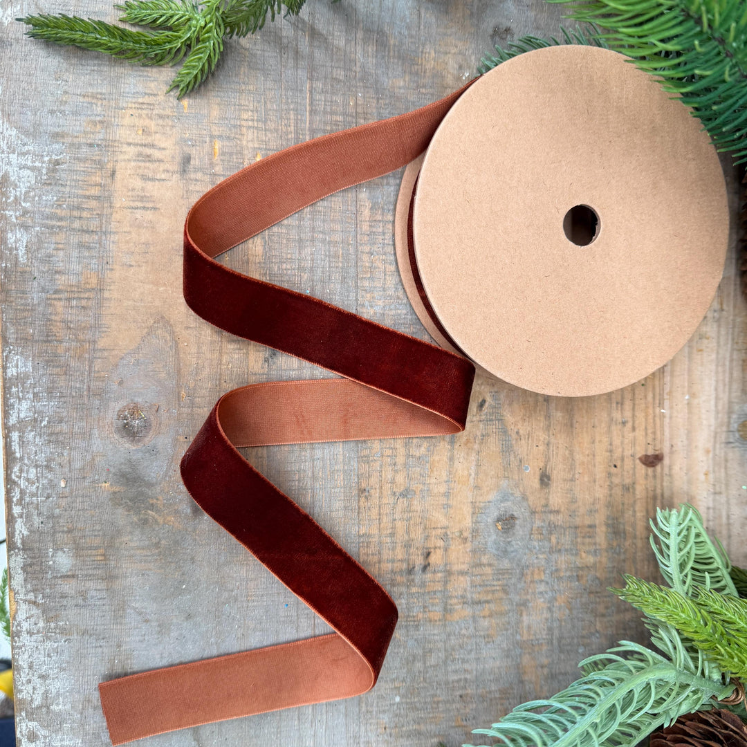 1" Gingerbread Brown Unwired Velvet Ribbon