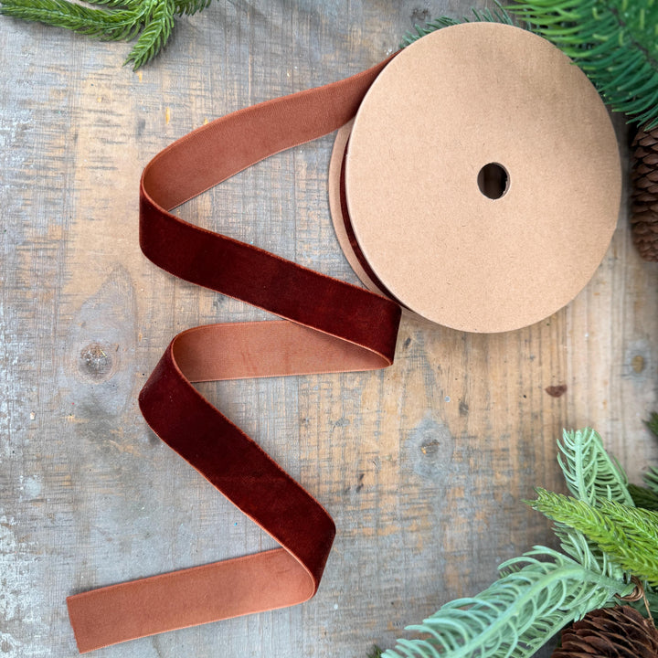 1" Gingerbread Brown Unwired Velvet Ribbon
