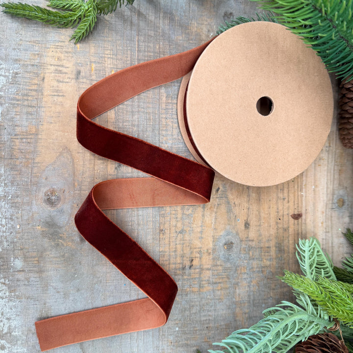 1" Gingerbread Brown Unwired Velvet Ribbon