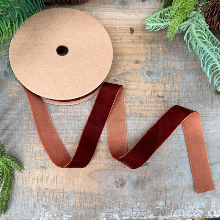 1" Gingerbread Brown Unwired Velvet Ribbon