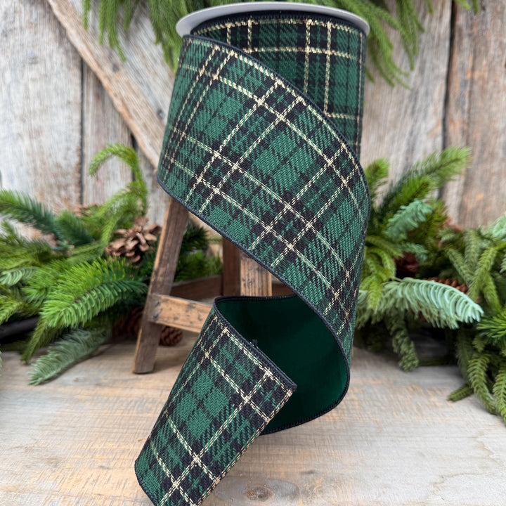 4" Green Holiday Plaid Ribbon by Farrisilk