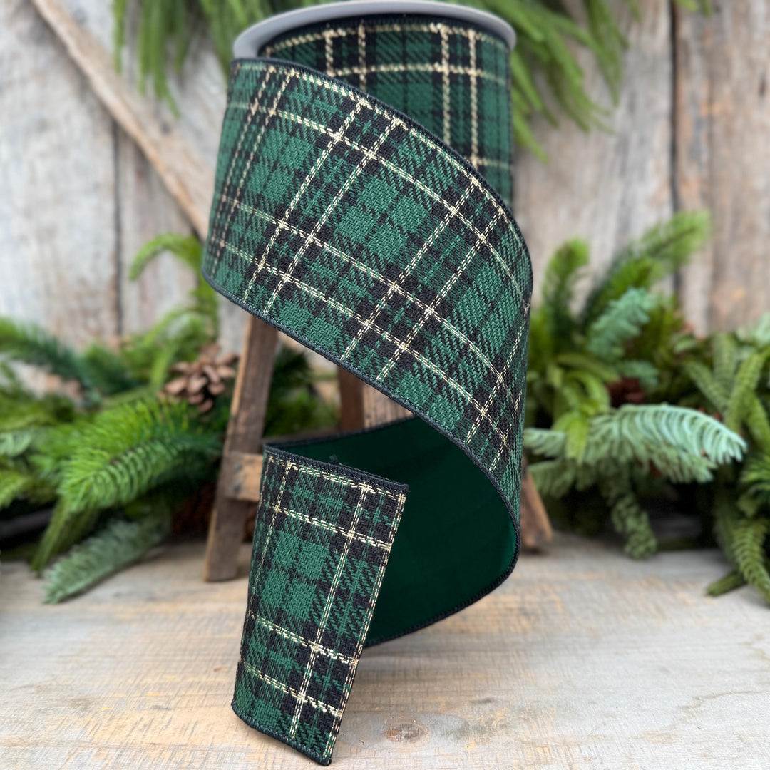 4" Green Holiday Plaid Ribbon by Farrisilk