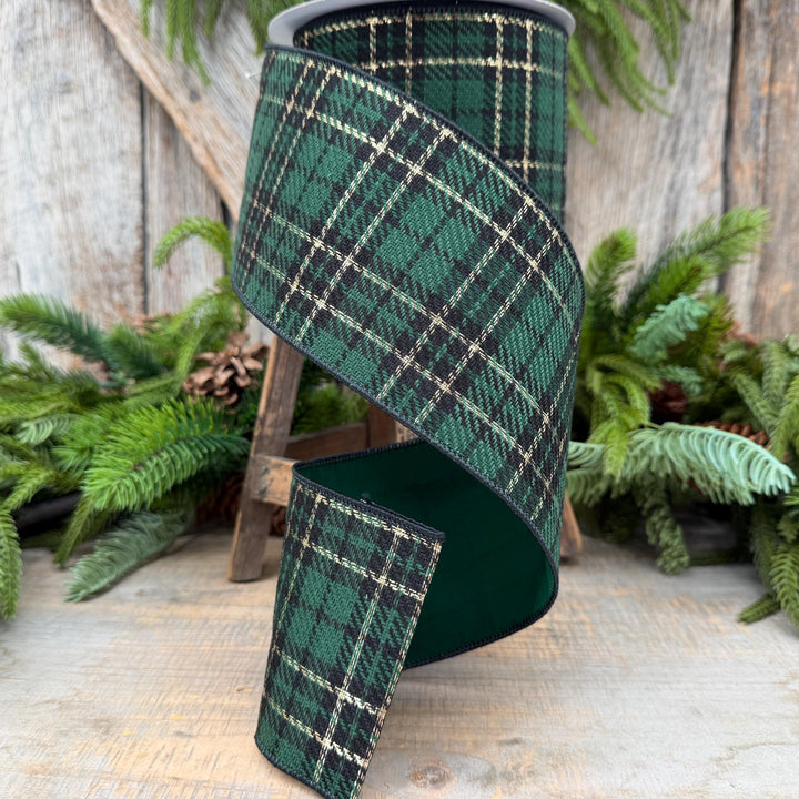 4" Green Holiday Plaid Ribbon by Farrisilk