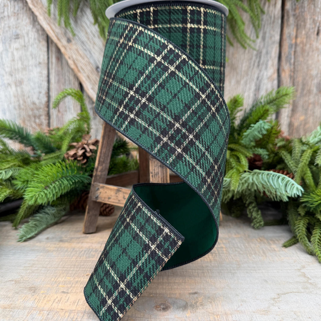 4" Green Holiday Plaid Ribbon by Farrisilk