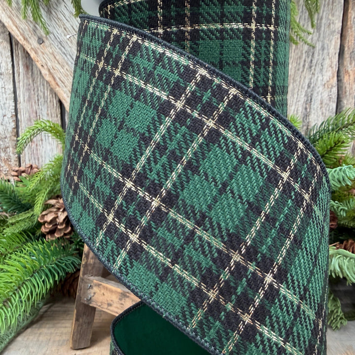 4" Green Holiday Plaid Ribbon by Farrisilk