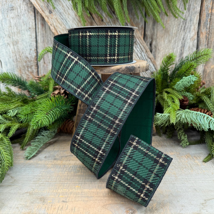 2.5" Green Holiday Plaid Ribbon by Farrisilk