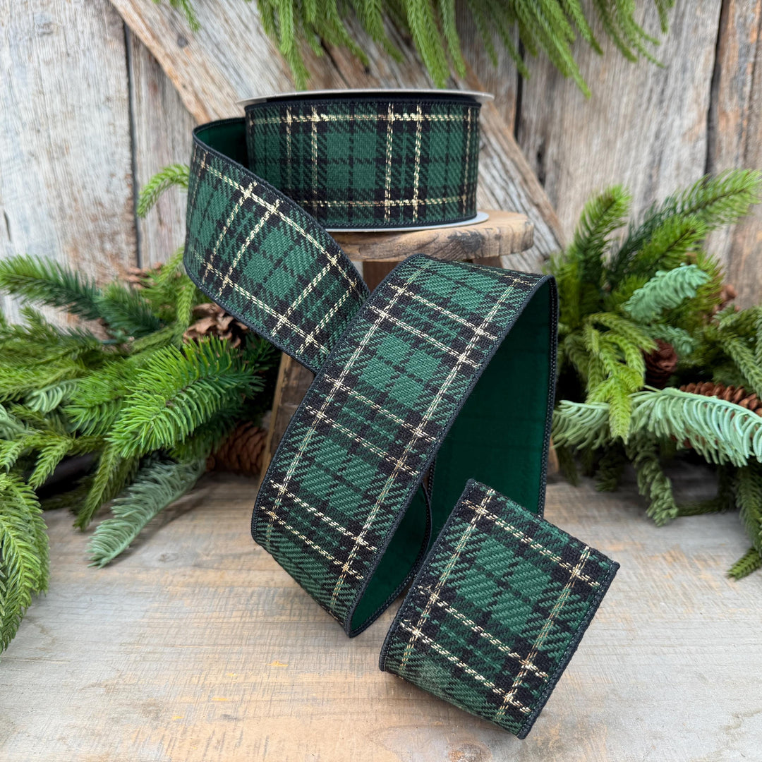 2.5" Green Holiday Plaid Ribbon by Farrisilk