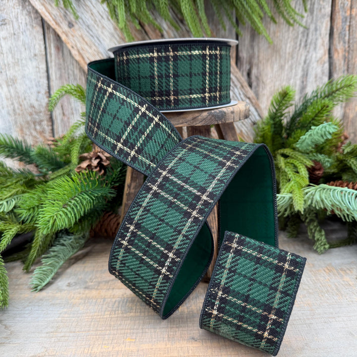 2.5" Green Holiday Plaid Ribbon by Farrisilk