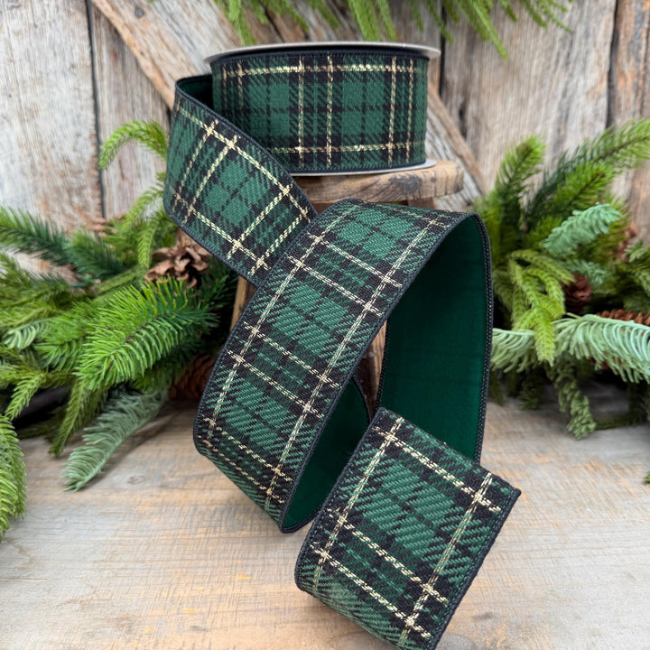 2.5" Green Holiday Plaid Ribbon by Farrisilk
