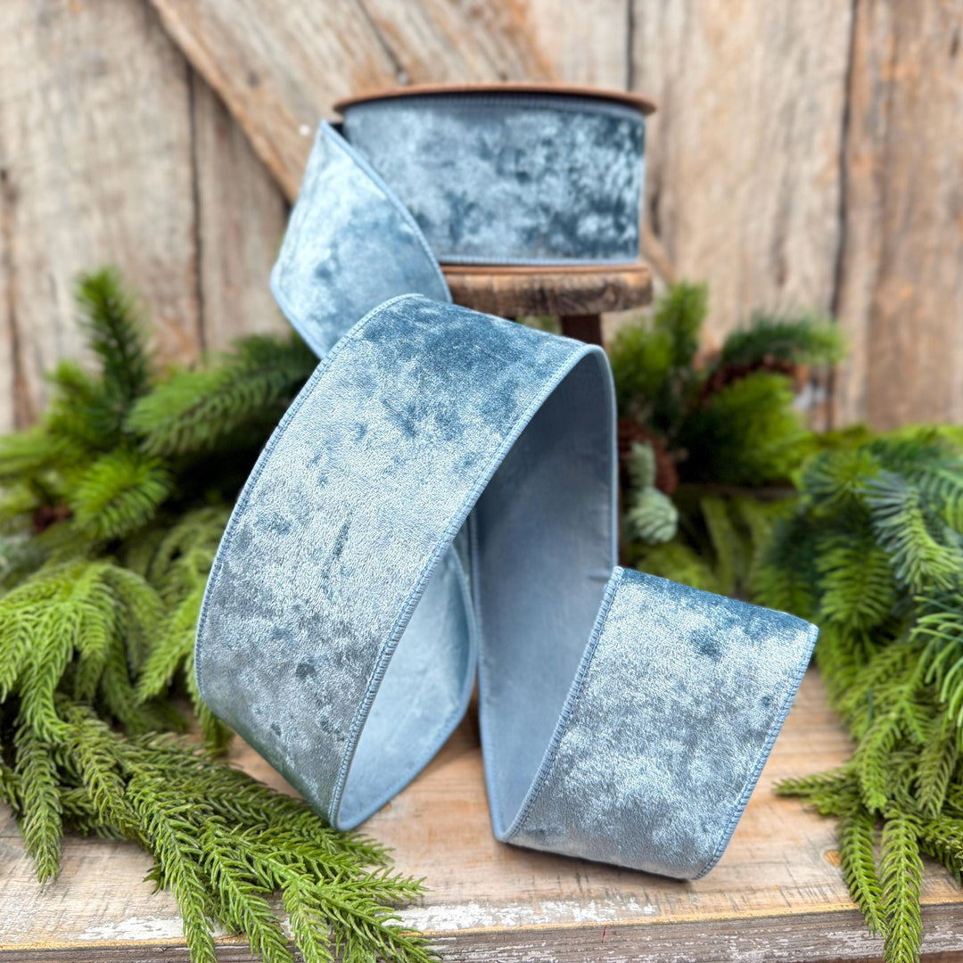 2.5" French Blue Velvet Ribbon, Christmas Ribbon