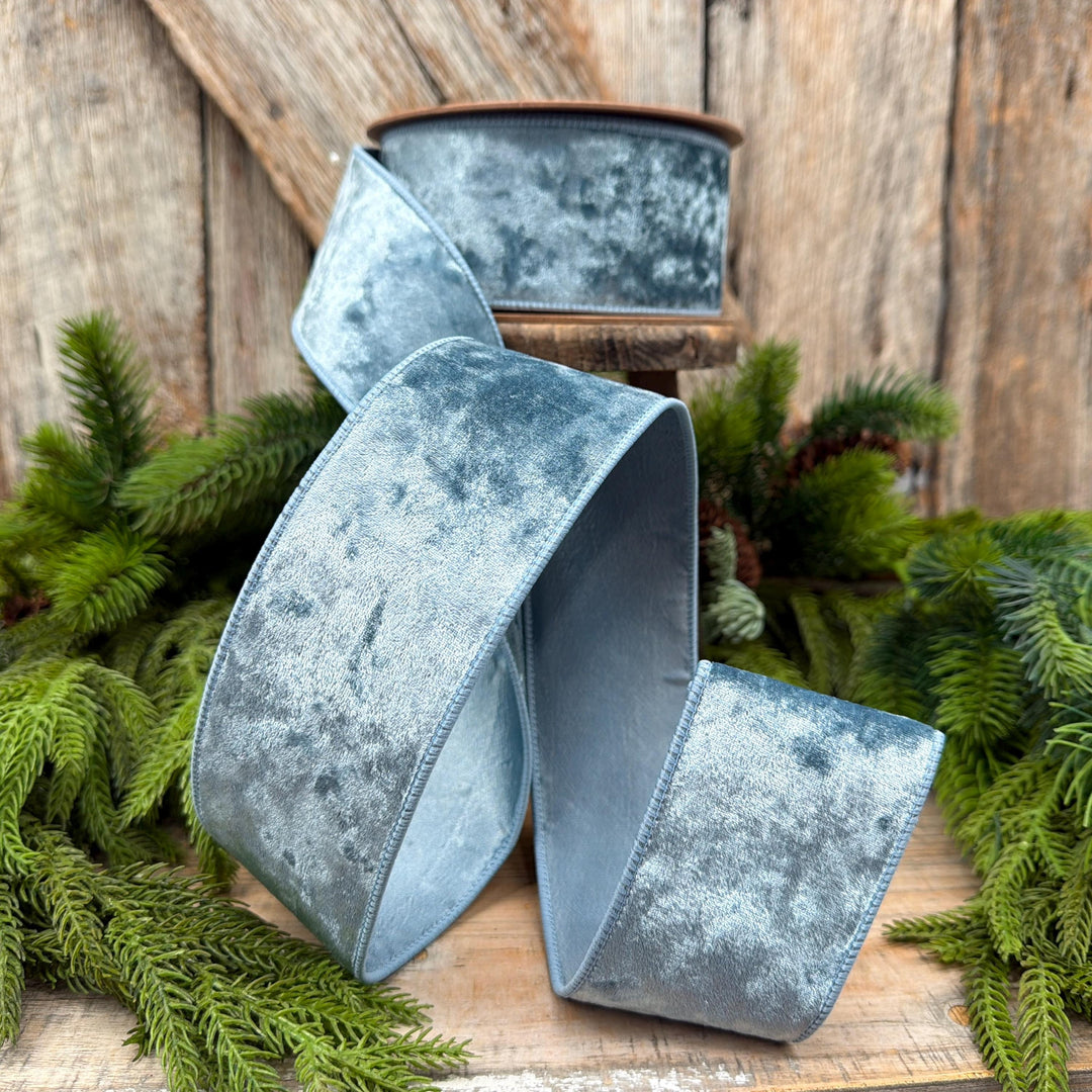 2.5" French Blue Velvet Ribbon, Christmas Ribbon