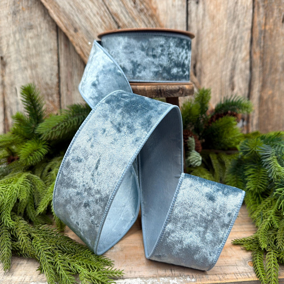 2.5" French Blue Velvet Ribbon, Christmas Ribbon