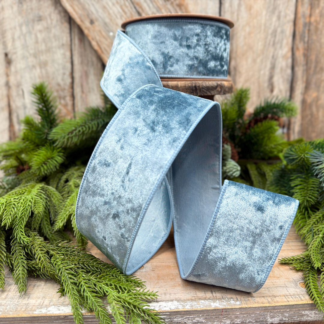 2.5" French Blue Velvet Ribbon, Christmas Ribbon