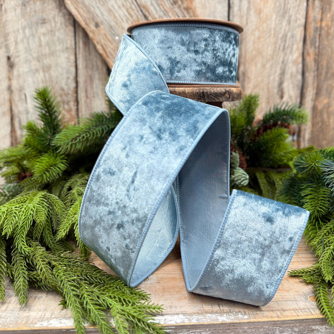 2.5" French Blue Velvet Ribbon, Christmas Ribbon