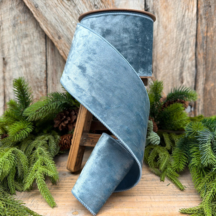 4" French Blue Velvet Ribbon, Christmas Ribbon