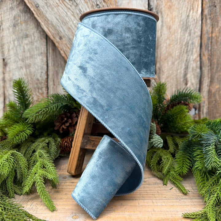 4" French Blue Velvet Ribbon, Christmas Ribbon