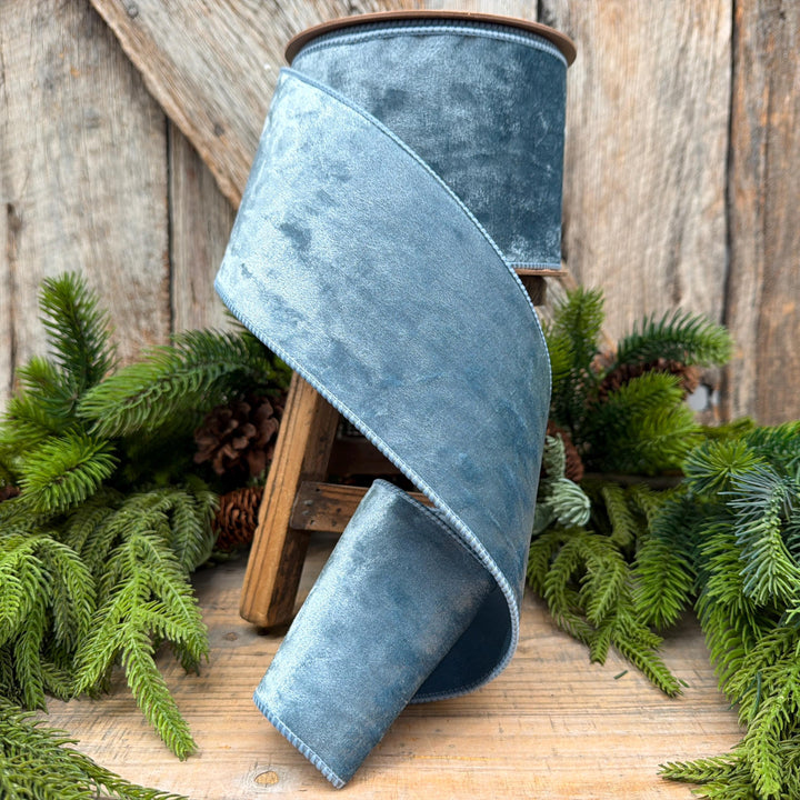 4" French Blue Velvet Ribbon, Christmas Ribbon