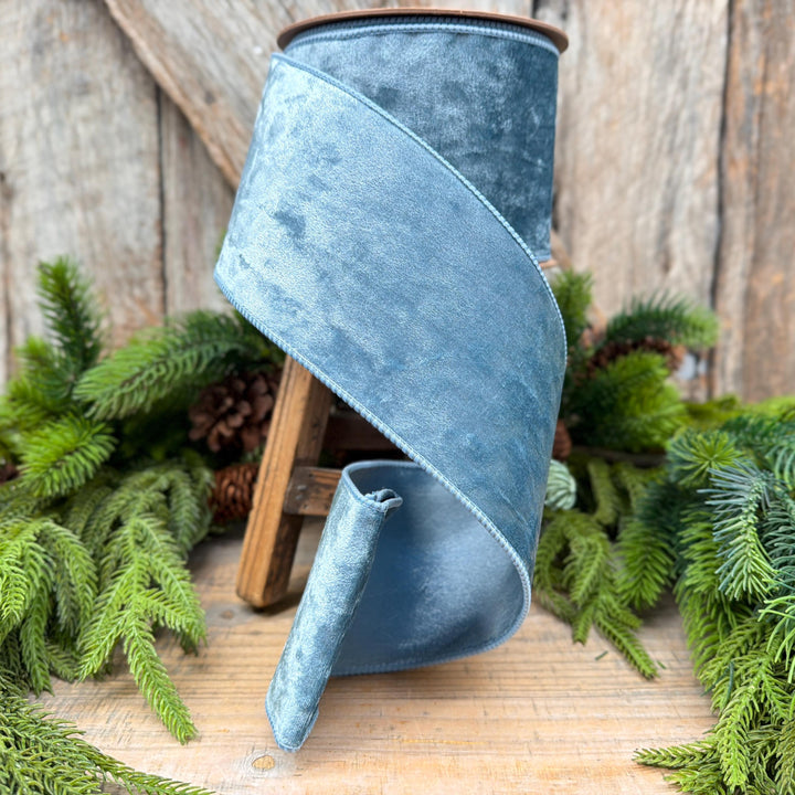 4" French Blue Velvet Ribbon, Christmas Ribbon