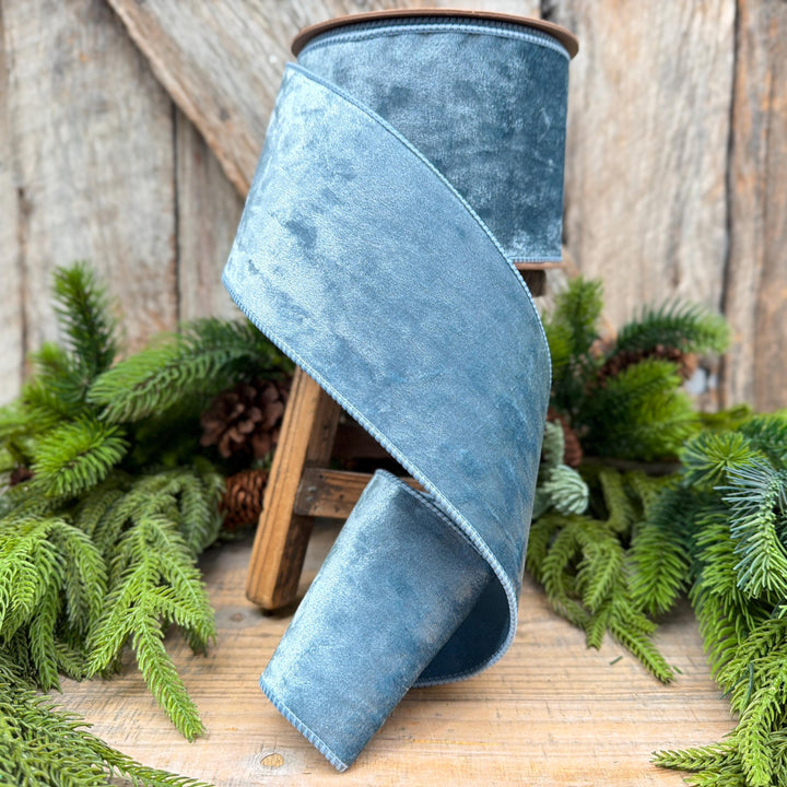 4" French Blue Velvet Ribbon, Christmas Ribbon