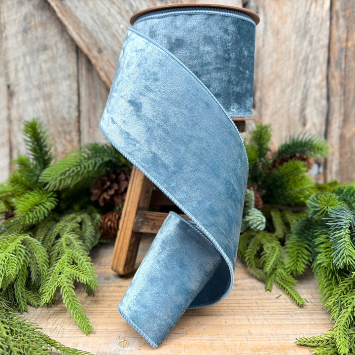 4" French Blue Velvet Ribbon, Christmas Ribbon