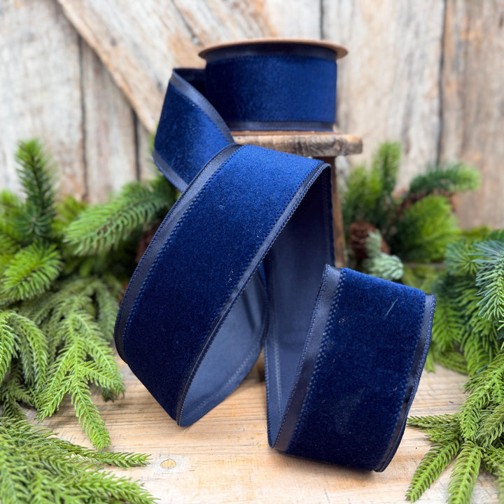 2.5" Navy Blue Velvet ribbon with Satin Trim
