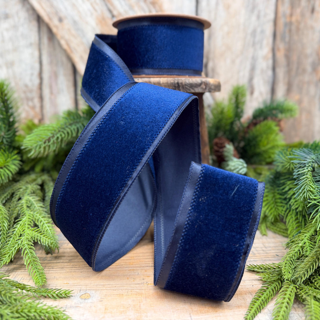 2.5" Navy Blue Velvet ribbon with Satin Trim