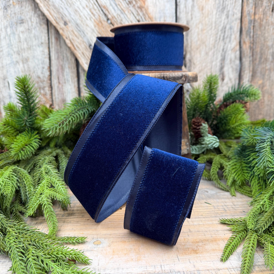 2.5" Navy Blue Velvet ribbon with Satin Trim