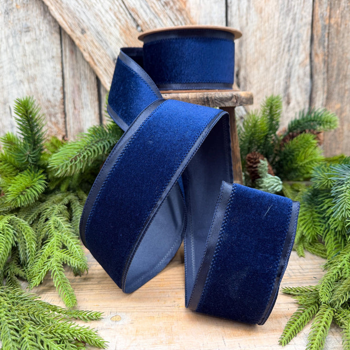 2.5" Navy Blue Velvet ribbon with Satin Trim