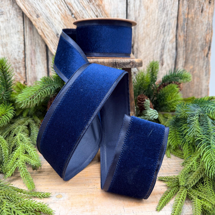 2.5" Navy Blue Velvet ribbon with Satin Trim