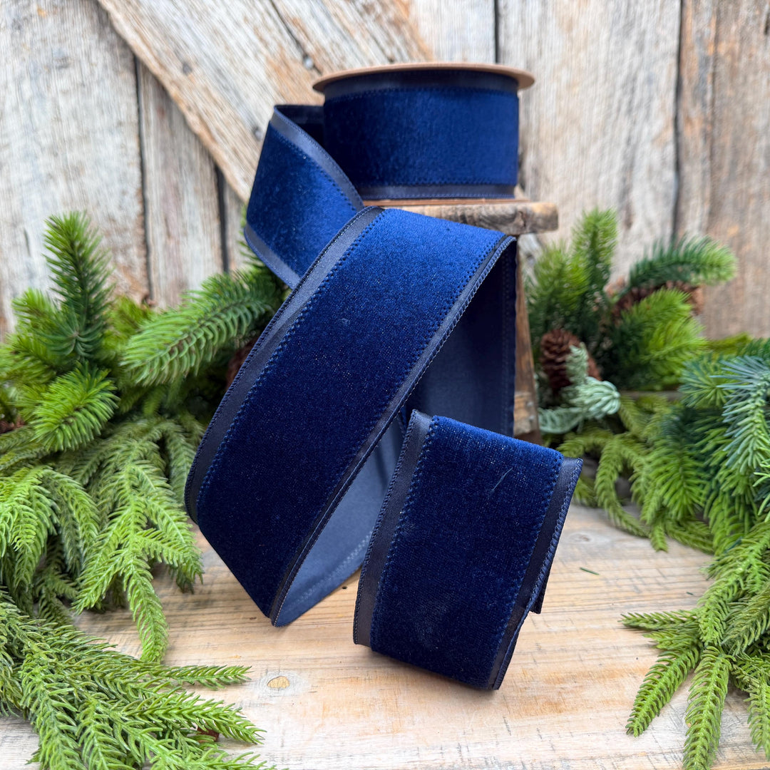 2.5" Navy Blue Velvet ribbon with Satin Trim