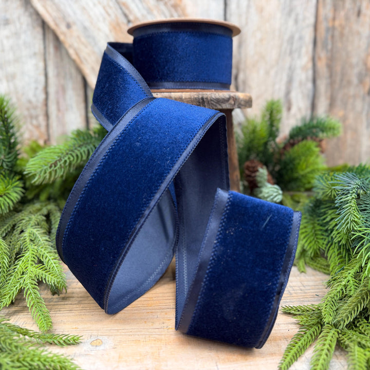 2.5" Navy Blue Velvet ribbon with Satin Trim