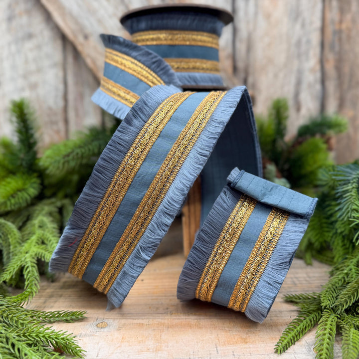 2.5" Dusty Blue Fringe Ribbon, Christmas Tree Ribbon