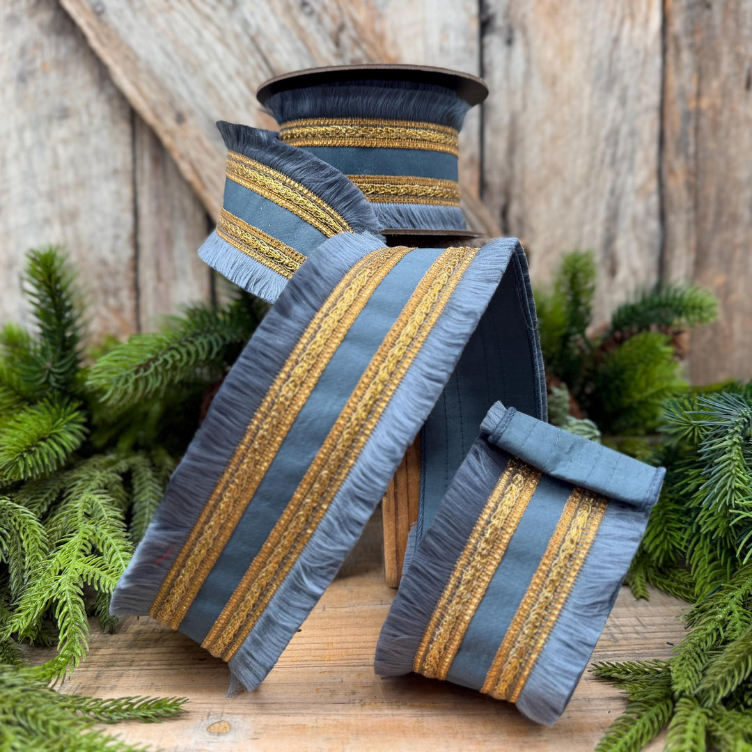 2.5" Dusty Blue Fringe Ribbon, Christmas Tree Ribbon