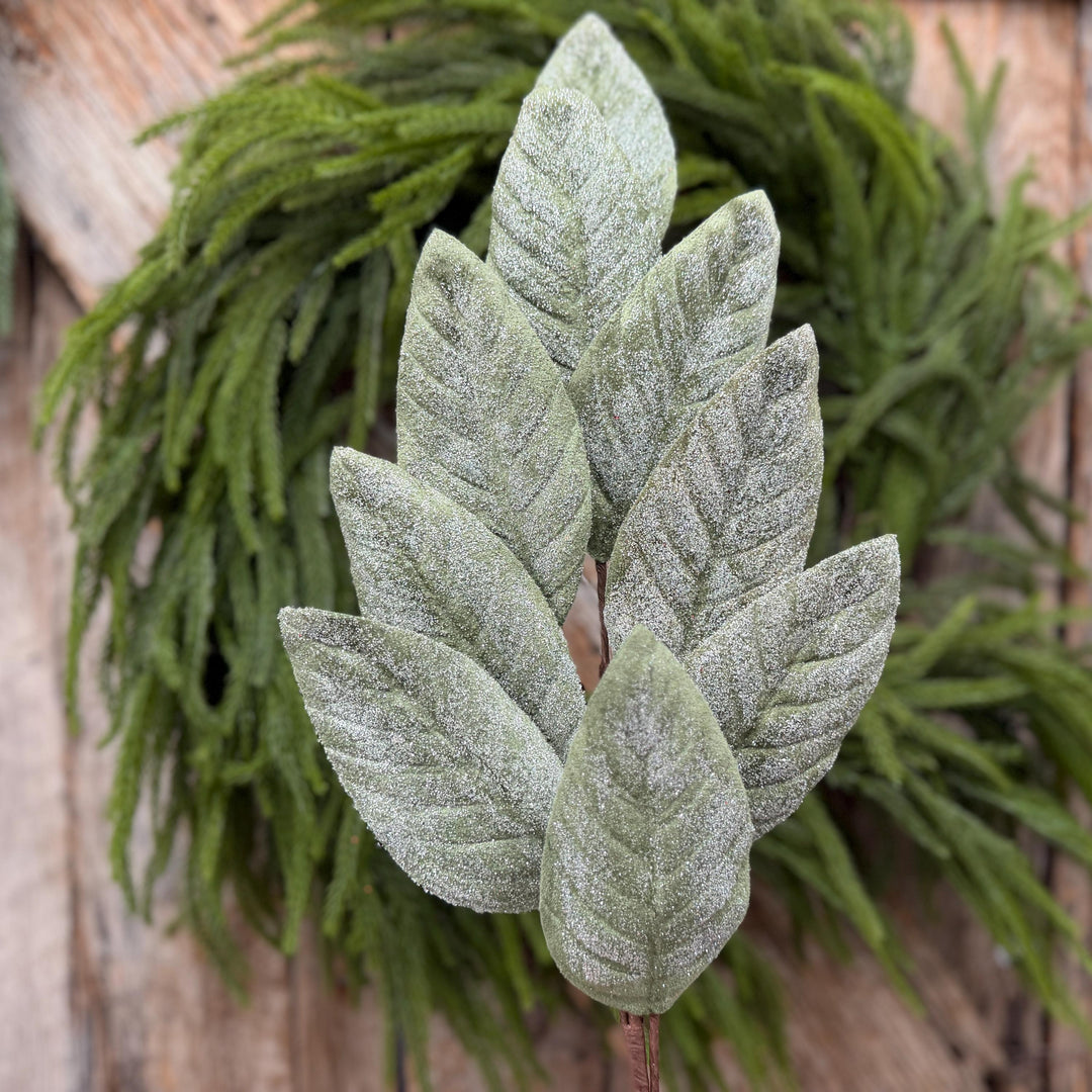 28" Frosted Green Magnolia Leaf Spray – Christmas Greenery