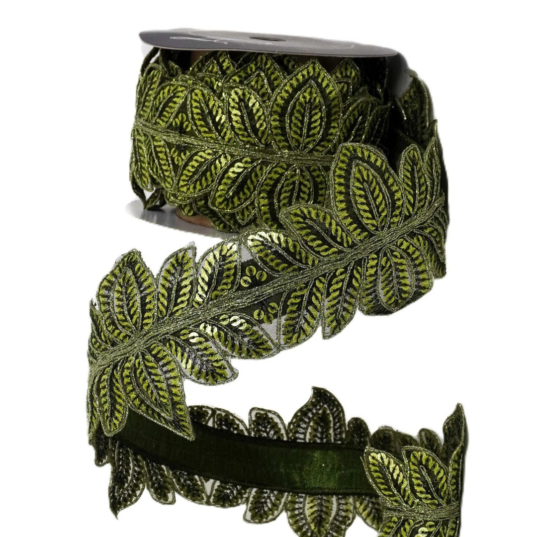 4" Olive Green Ribbon, Farrisilk Masquerade Vine for Christmas
