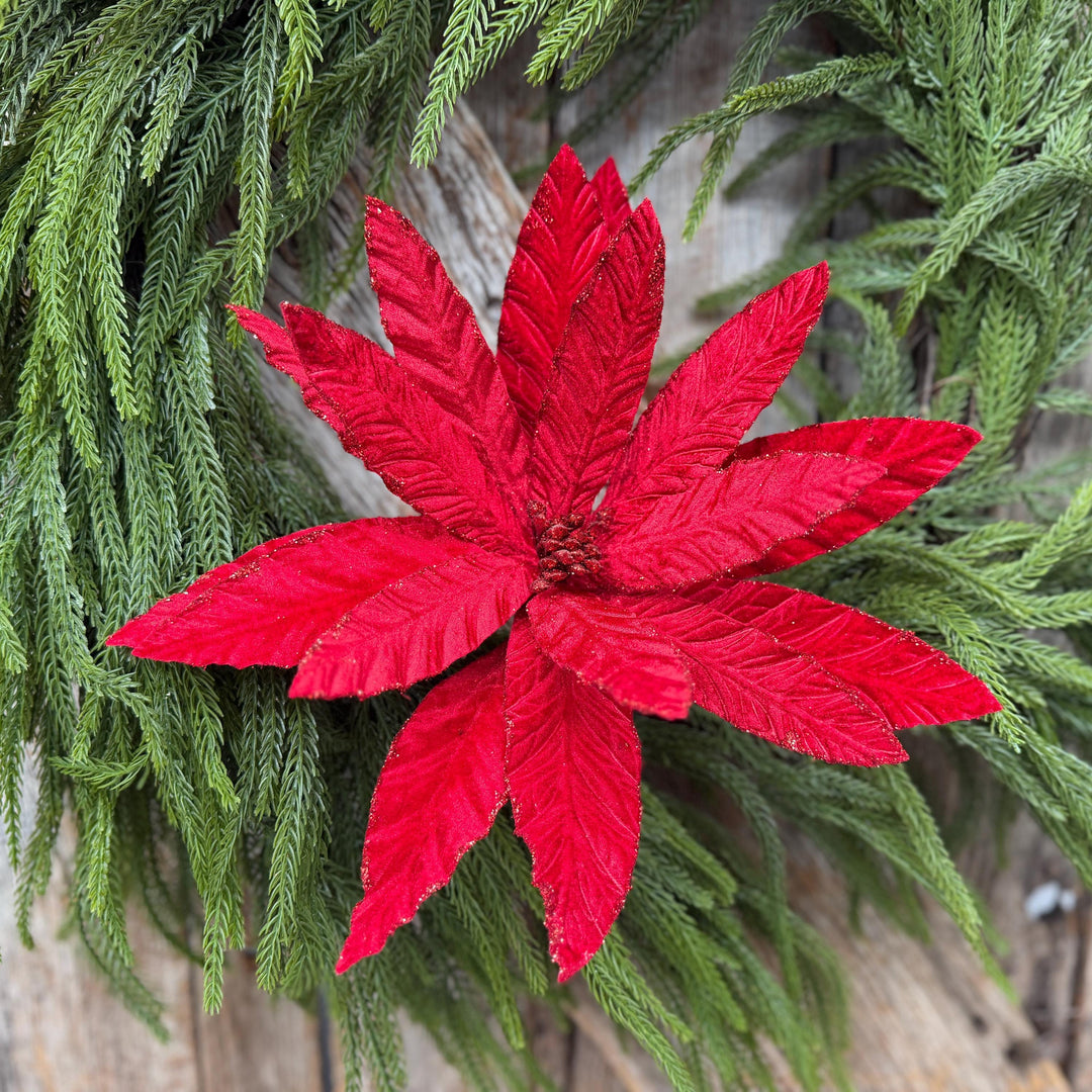 24" Red Velvet Poinsettia Stem, Christmas Tree Floral