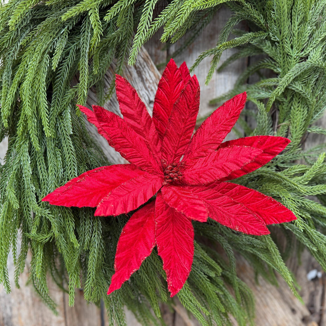 24" Red Velvet Poinsettia Stem, Christmas Tree Floral