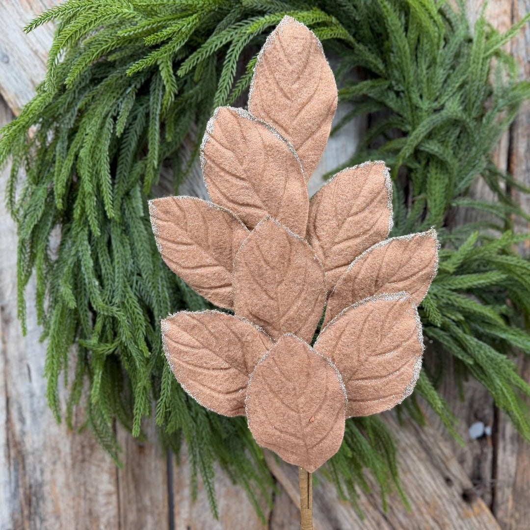 30" Tan Velvet Magnolia Leaf Spray