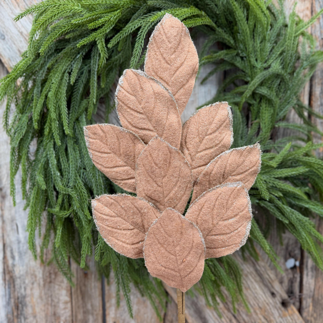 30" Tan Velvet Magnolia Leaf Spray