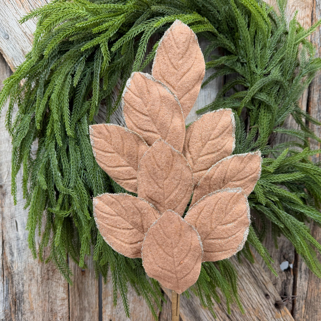 30" Tan Velvet Magnolia Leaf Spray